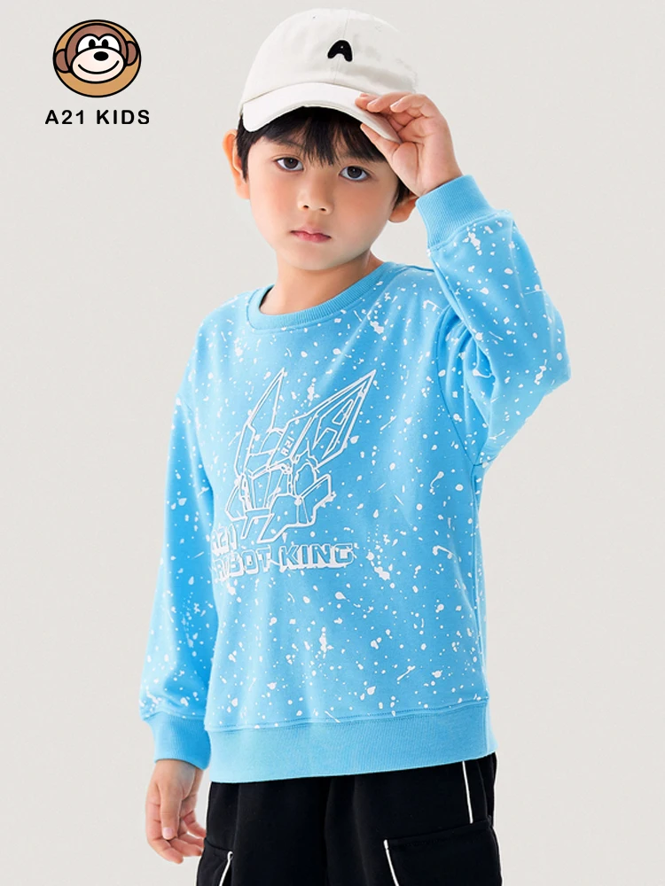 

A21 Boys' Clothes Sweater Autumn New Knitted Loose Pullover Round Neck Comfortable Long-sleeved Children's Anime Sweatshirts