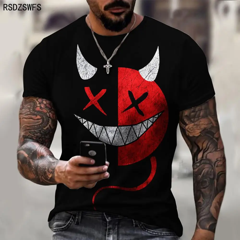 

2022 Summer New Funny Smiley 3D Printed Men's T Shirt Fashion Streetwear Sport Style O Neck Plus Size 6xl