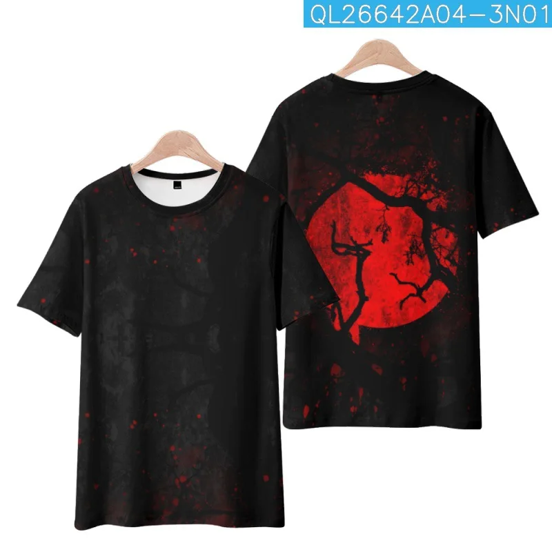 

Red Moon Printed Black Short Sleeve Round Neck Casual T-Shirt Men Women Fashion Streetwear Versatile Hip Hop Top Tees