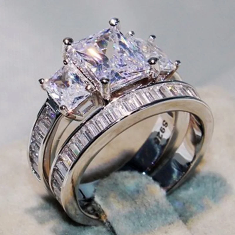 

Milangirl Luxury Classical Vintage Style Wedding Rings Rhodium Micro Pave Romantic Zircon Wedding Party Jewelry