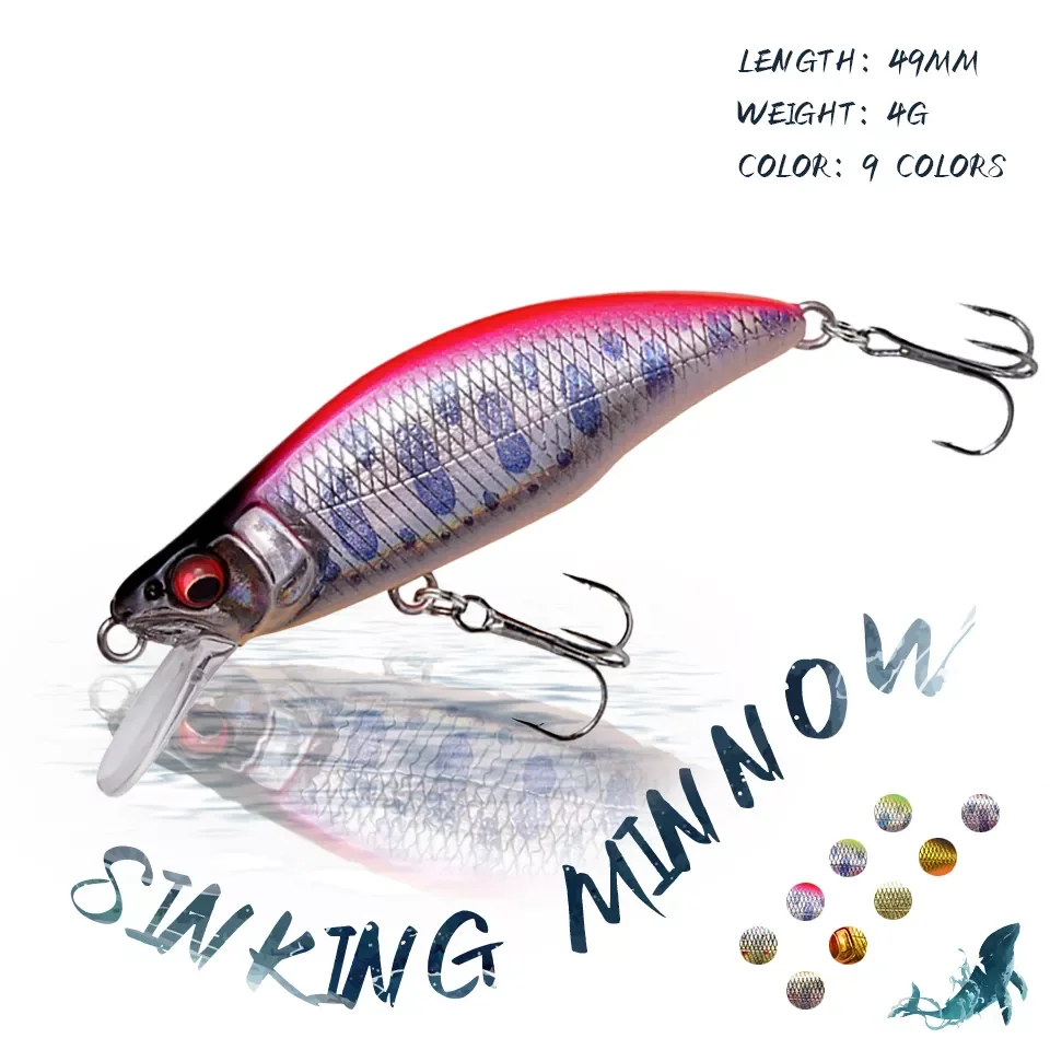 

1PCS 49MM/4G Minnow Fishing Lure Hard Artificial Bait Pencil VIB Sinking Wobblers Bait 3D Eyes Bass Pike Fishing Tackle