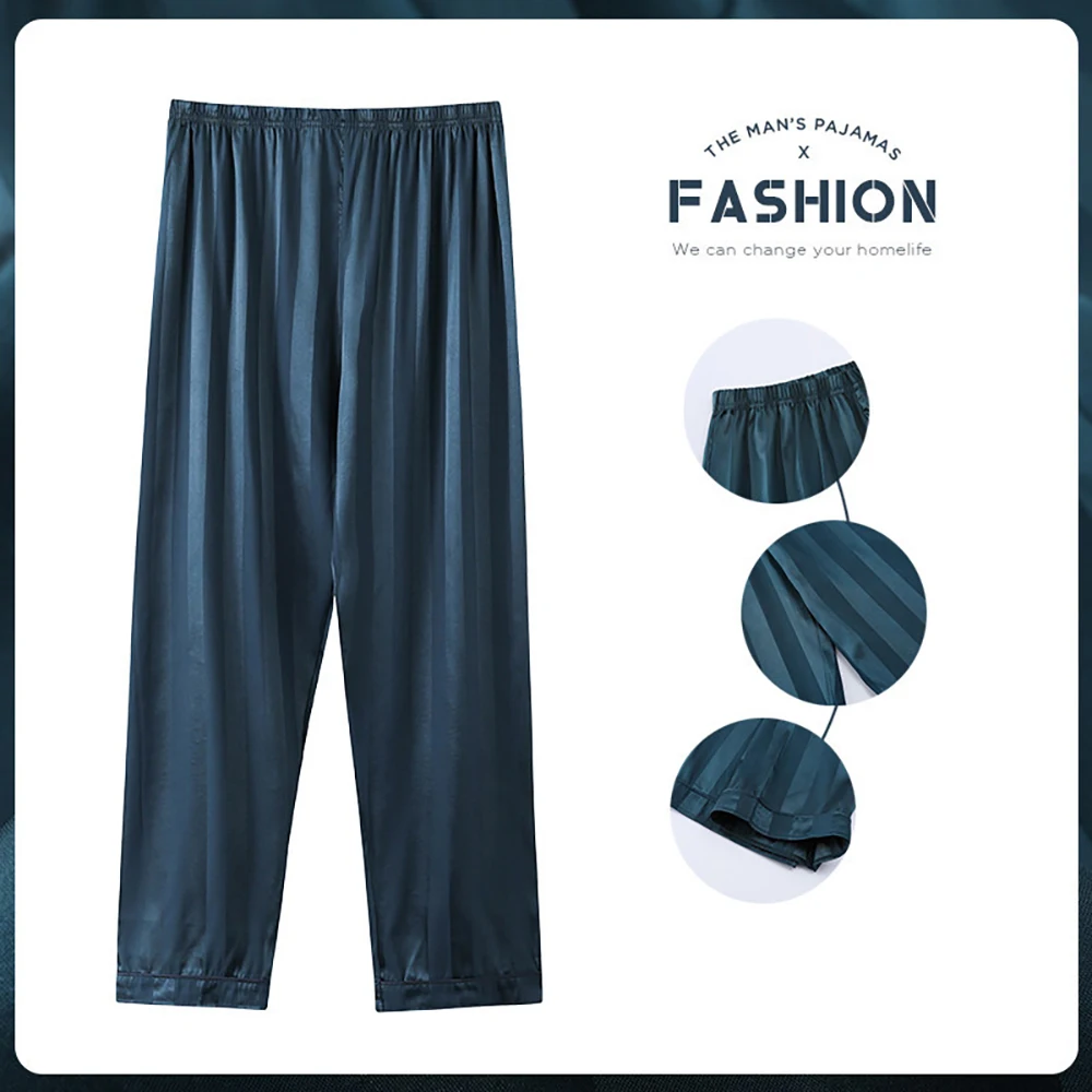 4XL Summer Man Silk Like Pajama Pants Breathable Soft PJ Pants pyjama homme pijama masculino Men's Pajamas Straight Trousers