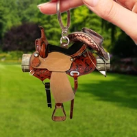 creative acrylic horse saddle keyring men women vintage car keychain bag backpack ornament pendant key chain ring cowboys gifts