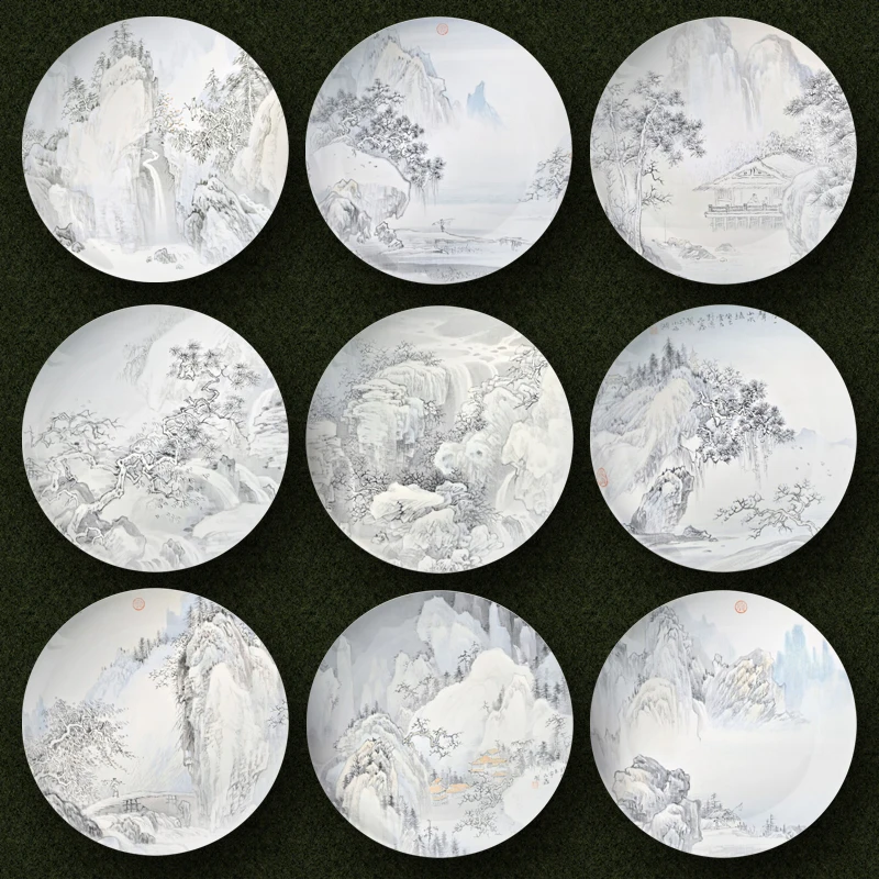 

Chinese Classical Ink Landscape Ceramics Decorative Hanging Plate Creative Home Wall Decorations Desktop Decoration Dinner Plate