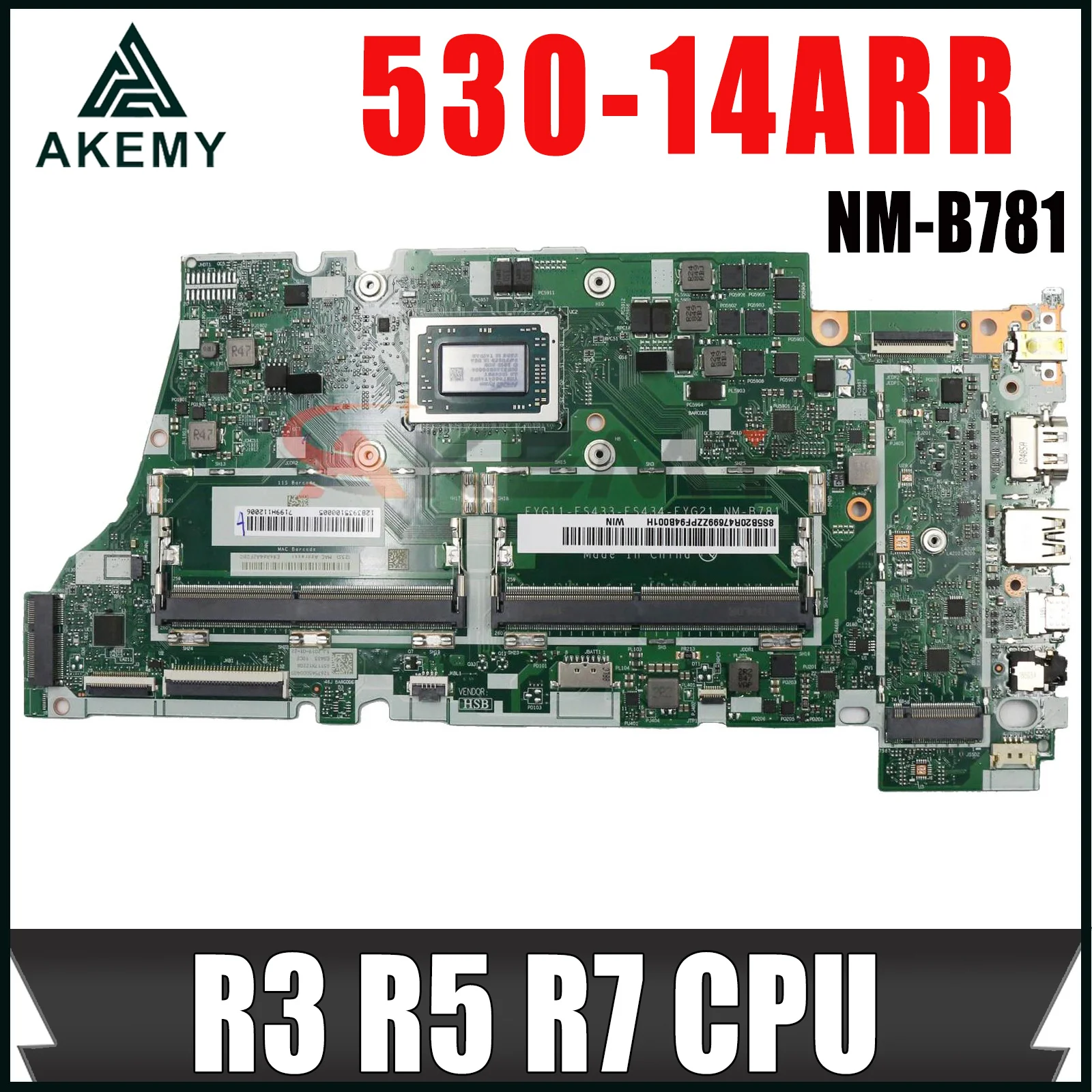 

For Lenovo Yoga 530-14ARR 530S-14ARR FLEX 6-14ARR Laptop Motherboard.NM-B781 Motherboard.W/AMD R3-2200U R5-2500U R7-2700U CPU