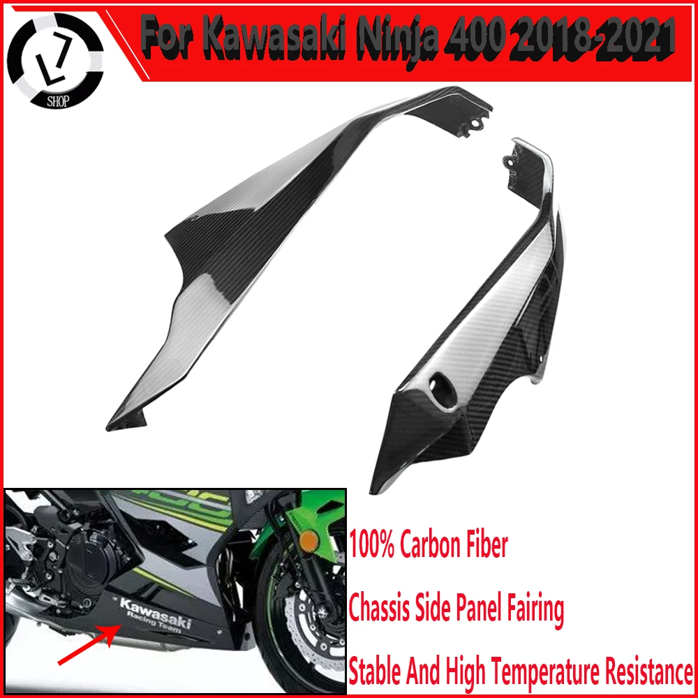 

Детали для мотоциклов, обтекатель из 100% углеродного волокна для Kawasaki Ninja 400 2018 2019 2020 2021, нижний отражатель, боковые панели шасси 3K