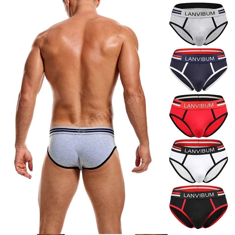 

LANVIBUM Summer Men's Briefs Soft Plain Weave Comfortable and Breathable Cotton Mid Waist Simple U Convex Bag Youth Underwear