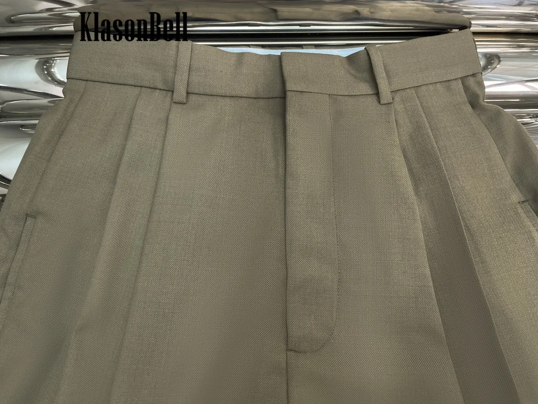 11.23 KlasonBell модные повседневные плиссированные шерстяные брюки с высокой талией