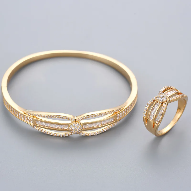 

2 шт., Женский комплект из браслета и кольца, с фианитом
