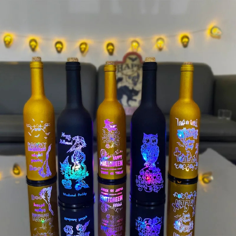 

29CM New Halloween Wine Bottle Lights Colorful Discoloration Horror Gift Decoration Scene Props Layout Bar Party Supplies