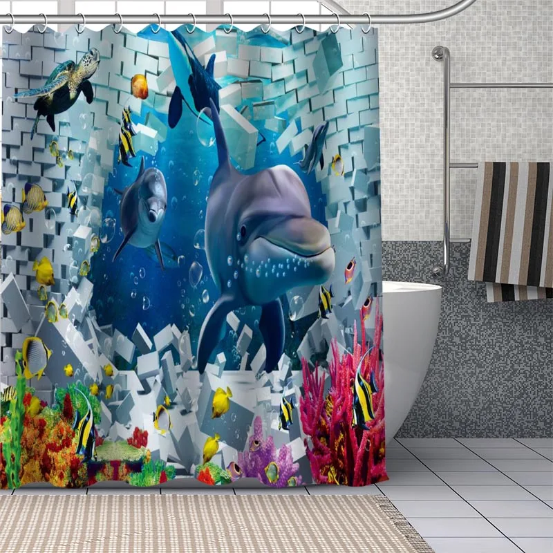 

Забавная занавеска для душа с дельфином на заказ высокого качества, водонепроницаемая занавеска для ванной из полиэстера, занавеска для ва...