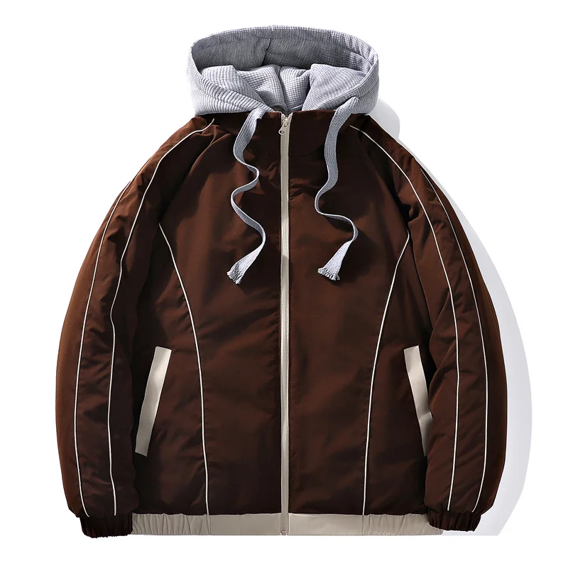 New Men'S Leisure Thickened Hooded Fake Two-Piece Warm Autumn And Winter Cotton Padded Jacket Korean Fashion Trend Youth Coat