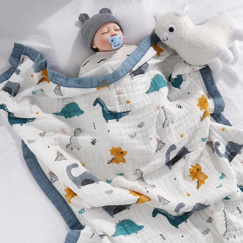 

110x110cm 6-layer Gauze Blanket Cartoon 100% Cotton Newborn Bath Towel Bathrobe Soft Absorbent Autumn Winter Infant Cradle Quilt