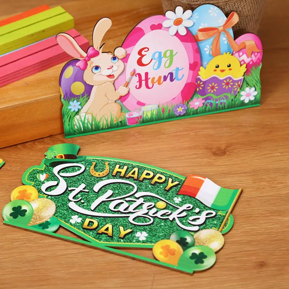 

10pcs Easter Ornament Festive Delightful DIY Craft The Irish Beer Festival Happy Easter Bunny Desk Wooden Decoration for Home