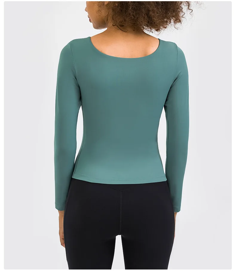 LuluShirt Women's Long Sleeve Top Gym Yoga Sport Fitness Outdoor Jogging Sportswear Elastic Womens Clothing with Chest Pad