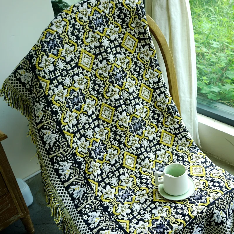 

Sofa living room bedroom geometric grid symbol tassel sofa towel blanket