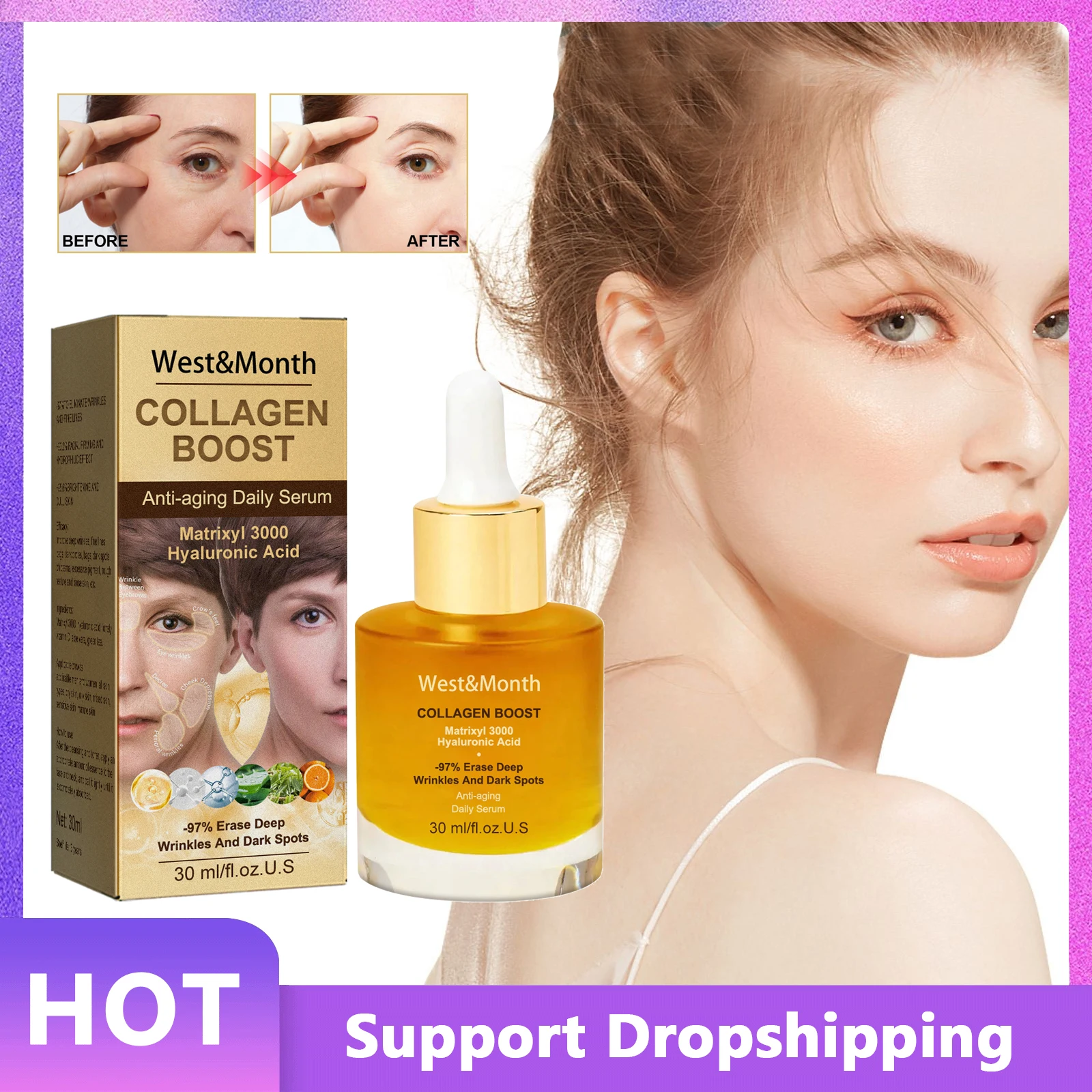 

Collagen Boost Anti Aging Serum Deep Wrinkle Remover Essence Dark Spot Corrector Lifting Firming Brighten Repair Skin Care 30ml