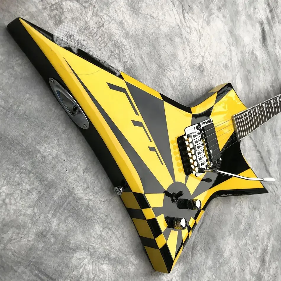 

Электрическая гитара Stryper с черной желтой полосой, Floyd Rose Tremolo Bridge,Whammy Bar, звукосниматель ChinaEMG, хромированная фурнитура, инкрустация Акулий плавник