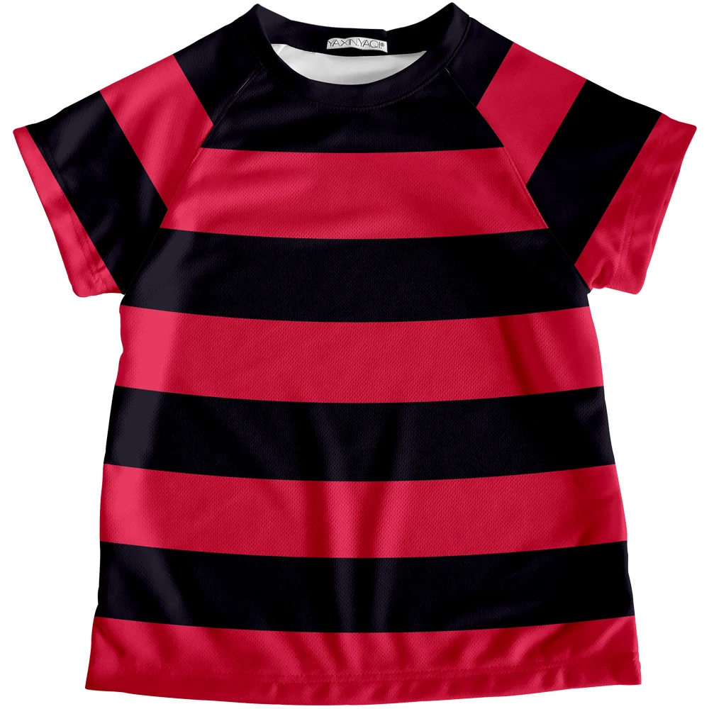 

Детская футболка из полиэстера, красная полосатая футболка с коротким рукавом, подходящая для лета, для бега, футбола, Спортивная повседнев...