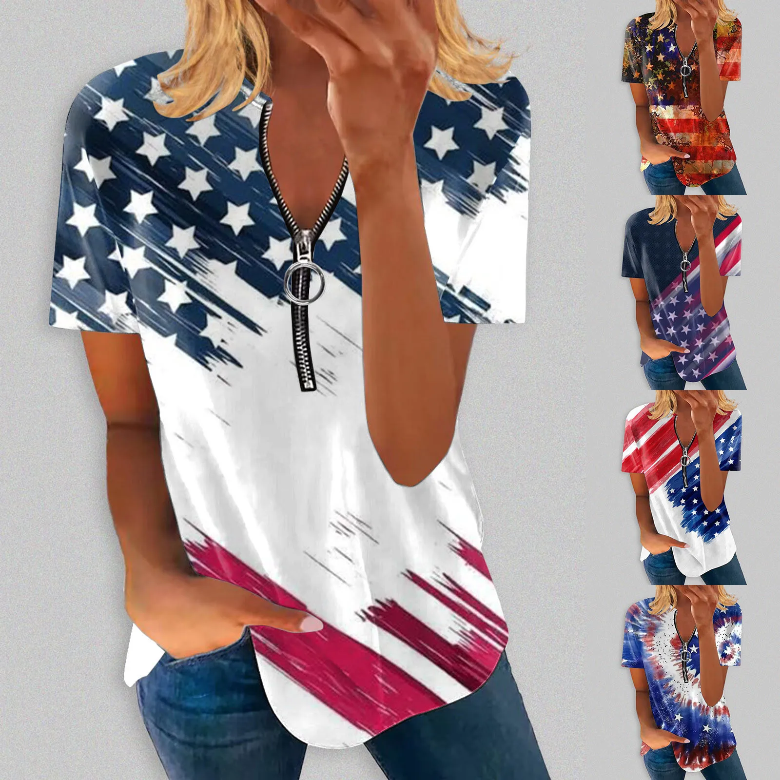 

Женская Свободная блузка с V-образным вырезом и коротким рукавом