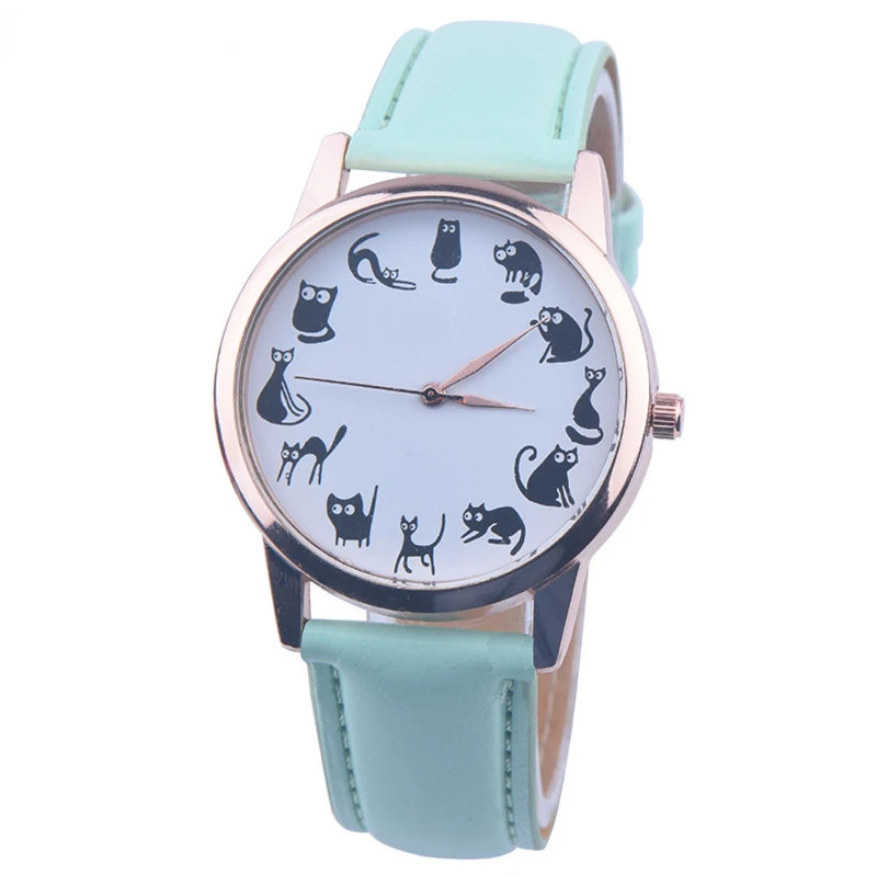 

New Fashion Watches for Student Casual Cartoon Cat Leather Strap Quartz Watch Women Relogio Feminino Bayan Kol Saati Relojes