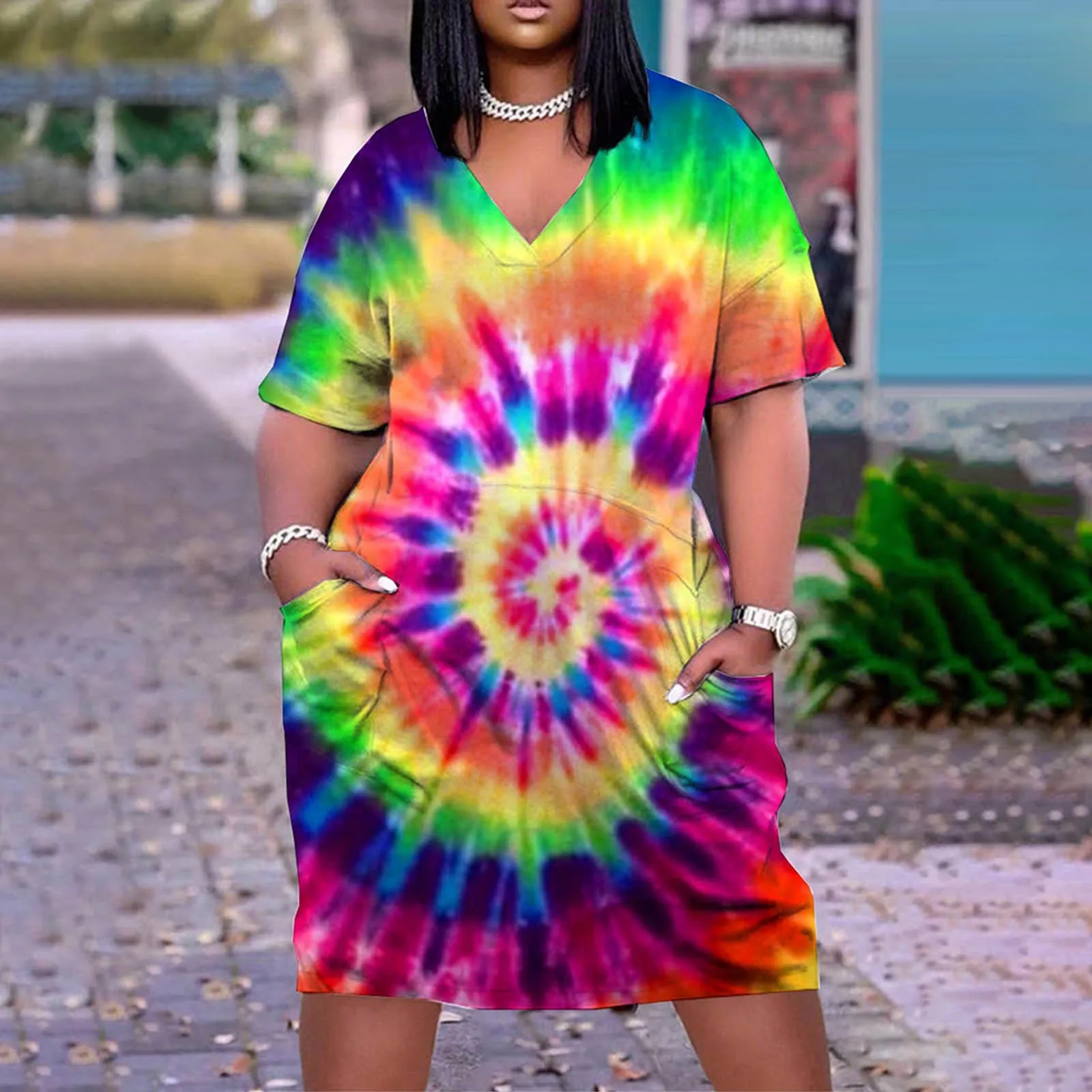 

Soprano plus Size Dress Womens Summer Casual Plus Size Loose T Shirt Midi Dress Swing Short Sleeve Baggy Maternity Blue Dress