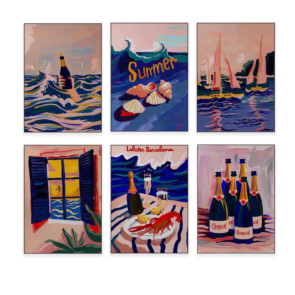 Matisse window art шампанское коктейль ракушки ужин искусство лобстер яхта морская