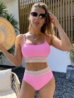 sexy high waist bikini sporty womens swimsuit 2022 new solid swimwear pink bathing suit women scoop neck brazilian biquinis