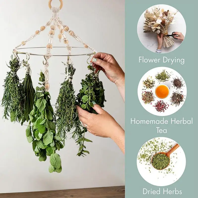 

Herb Drying Rack Herb Drying Rack Hanging Macrame Flower Drying Rack With 15 Hooks Kitchen Decor Herb Dryer Herb Hangers For Dry