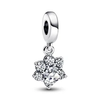 authentic 925 sterling silver moments cute cat paw with crystal dangle charm bead fit pandora bracelet necklace jewelry