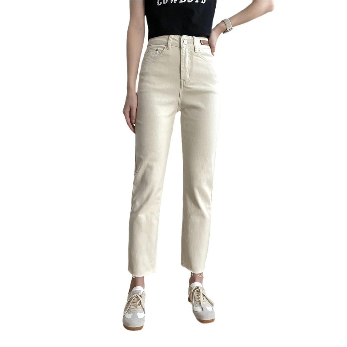 

White Jeans 2022 Spring New ins Style High Waist Elastic Straight Pants Women