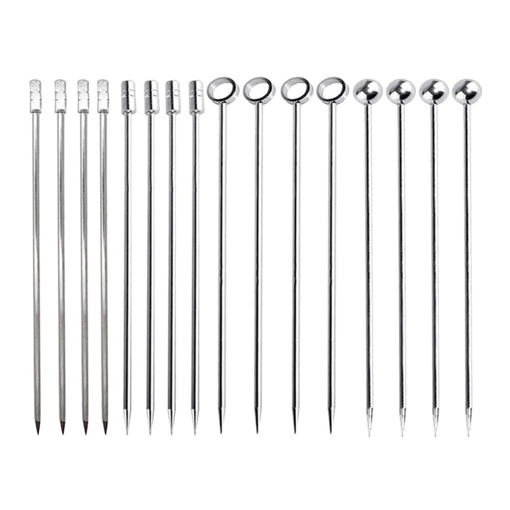 

16pcs Cocktail Picks Silver Martini Picks Metal Toothpick Mary Skewers, Assorted Style