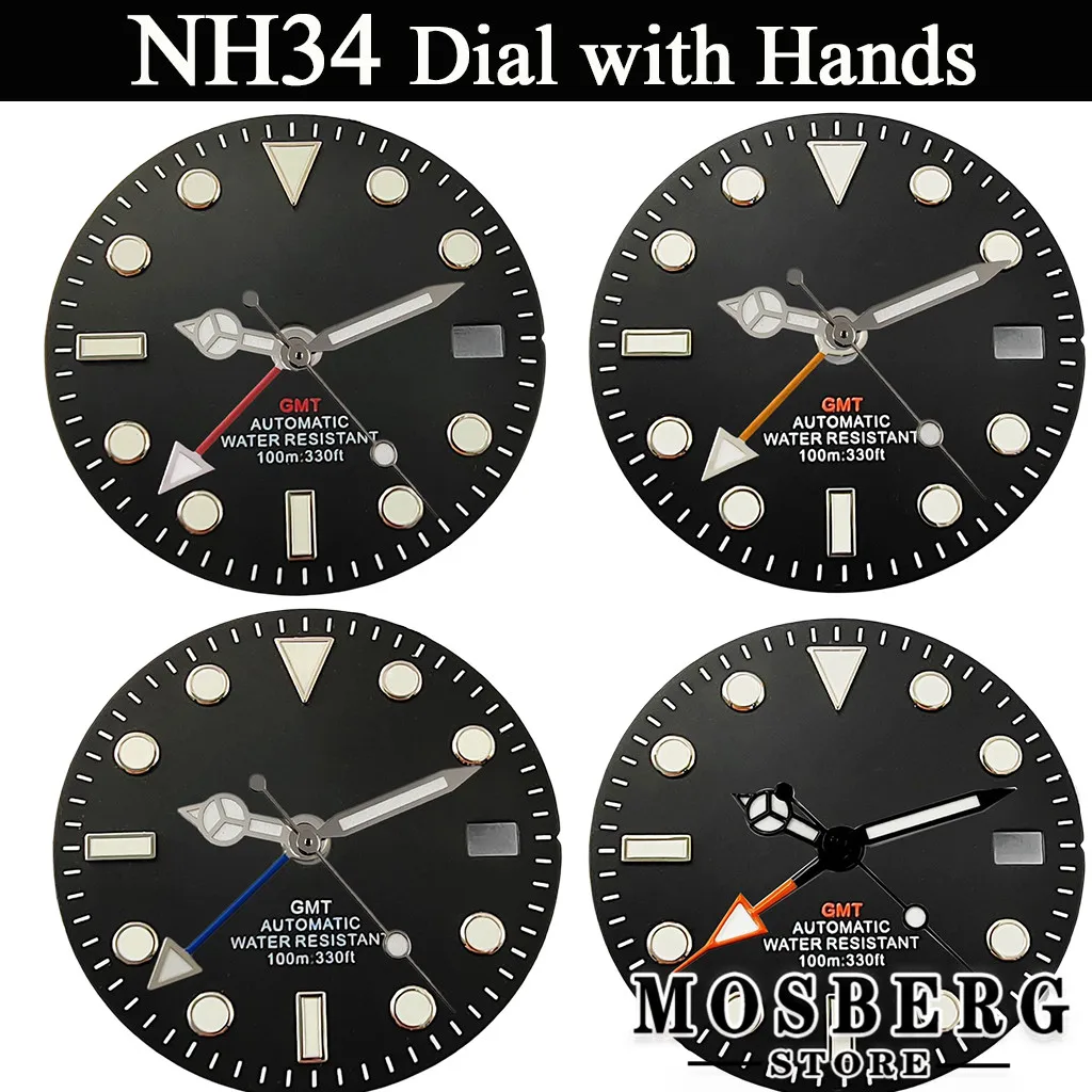 

Black 29mm Sterile Watch Dial With Watch Hands Green Luminous Fit NH34 NH35 Automatic Movement Accessories Parts