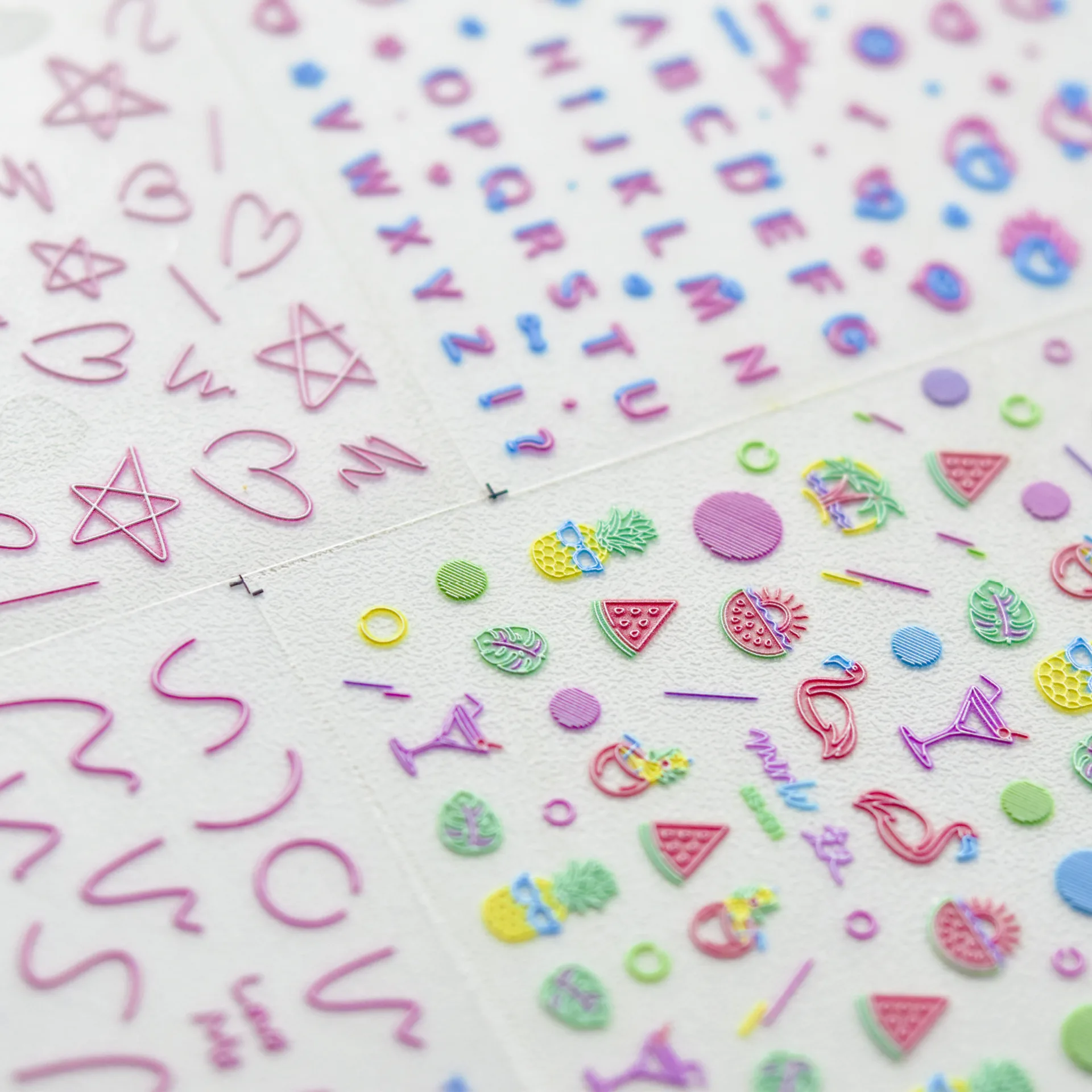 

5D Nail Stickers Flowers Heart Star Embossed Nail Art Decals Fruit Abstract Cute Sliders Decorations Manicure Accessories