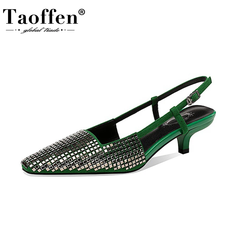 

Taoffen Sandals For Women 2022 Kitten Heels Rhinestone Fashion Ins Shoes Woman Outdoor Party Ladies Footwear Size 34-39