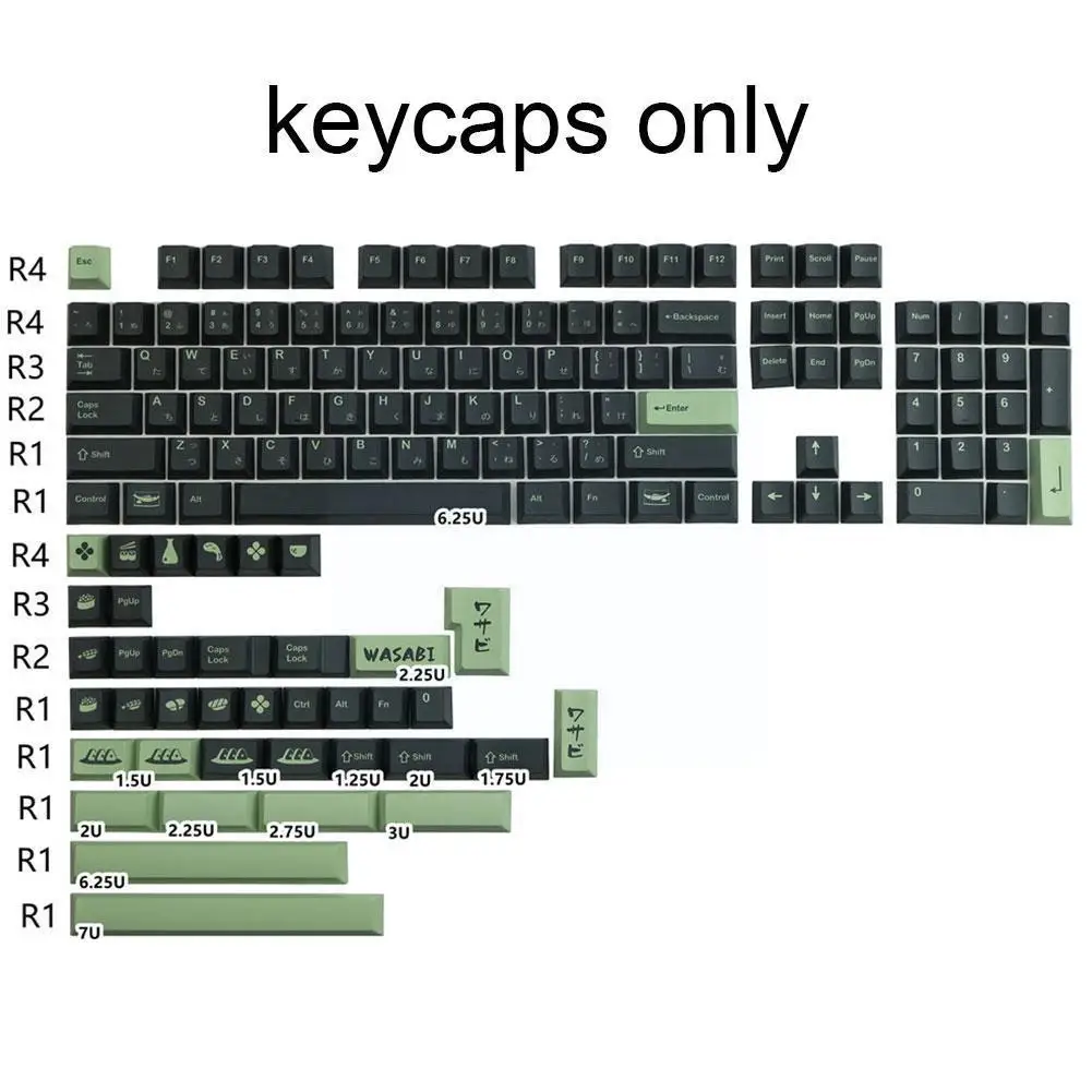 

Колпачки для ключей Kyes GMK Wasabi, японский колпачок для клавиш с клавишами PBT Dye Subbed 2.75U с 3U клавишами для пропускной панели, клавиша Enter ISO 2.25U Profile ...