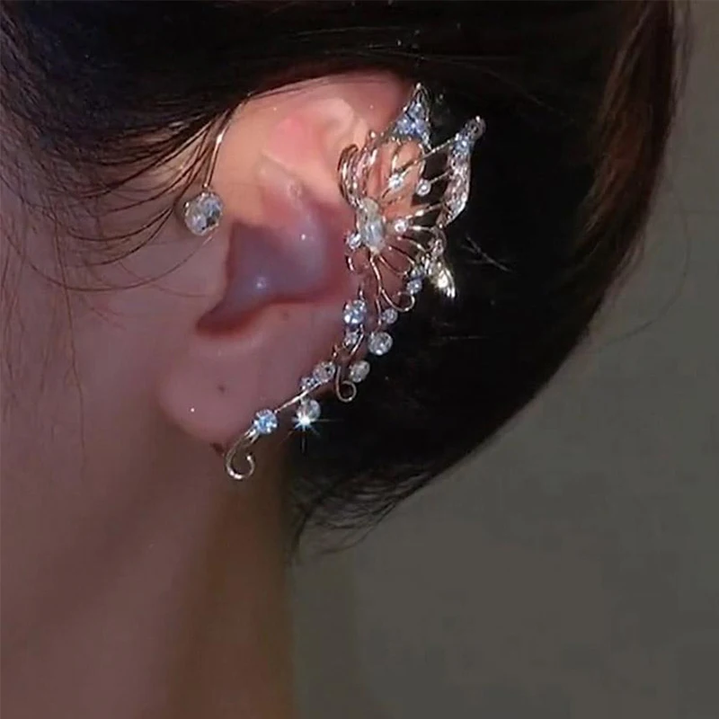 

Exquisite Sparkle Zircon Butterfly Earrings Fashion Women Earrings No Pierced Ear Cuffs Party Jewelry Valentine's Day Gifts 2023