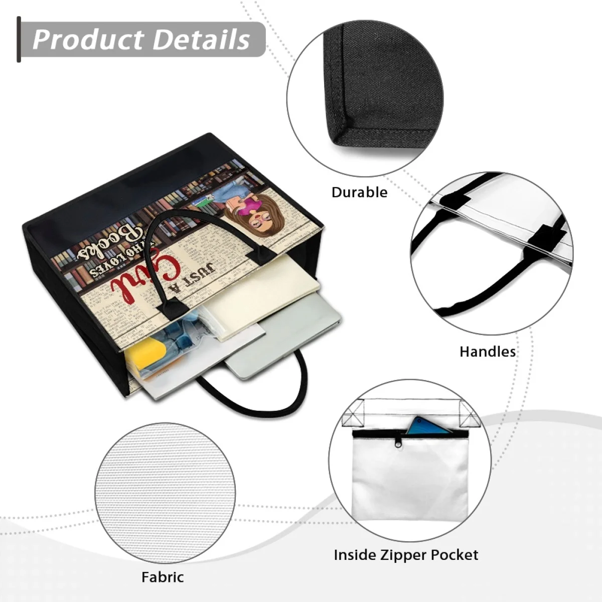 Just A Girl Who Loves Books Design Large Capacity Women Tote Bags Casual Fashion Shoulder Bags for Girls Handbag Teacher's Gift