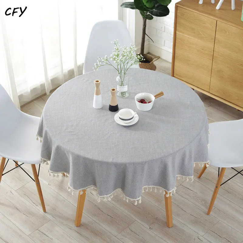 

Japan Style Solid Colour Cotton Linen Tassel Round Tablecloth for Table Tea Round Table Map Table Cover Round Table Cloth