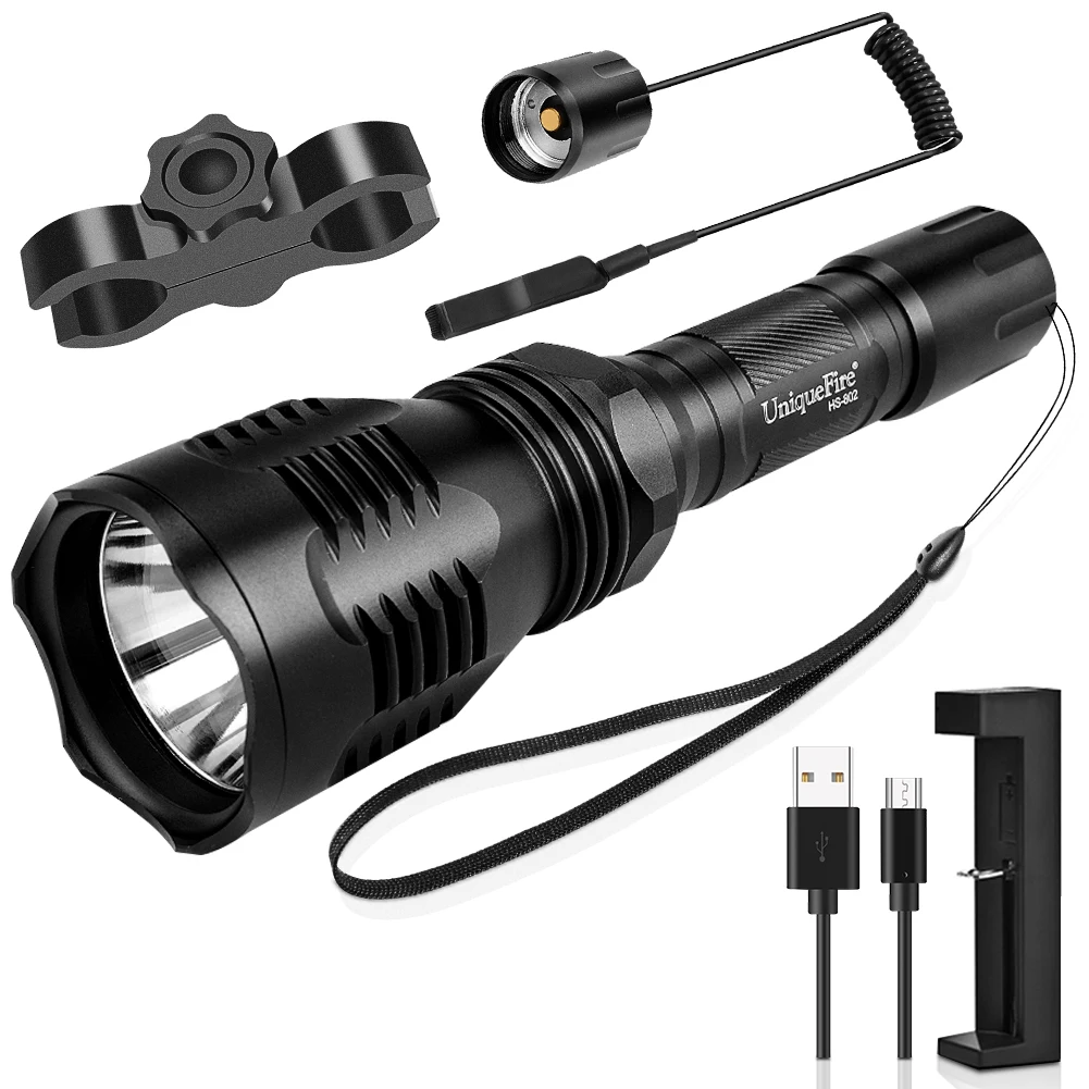 UniqueFire HS-802 Red/Green/White Light XRE/XM-L2 LED Flashlight 5Modes Torch Lanterna Waterproof For Hunting Night Fishing