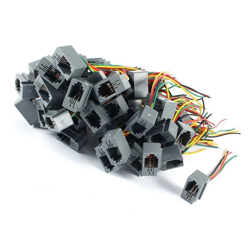 

200 Pcs 616E 4P4C RJ9 Female Telephone Connector Adapter W 4 Wires 8Cm