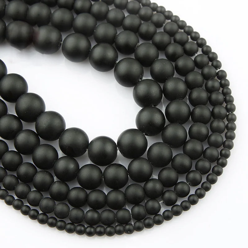 

30-90Pcs Matte Black Beads Dull Polish Onyx Carnelian Glass Stone Diy Bead Round Spacer Beads for Jewelry Making 4/6/810mm