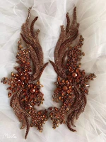 1 pair deluxy brown rhinestone crystal patch heavy bead applique for bridal decor supplieshaute couturedance costume