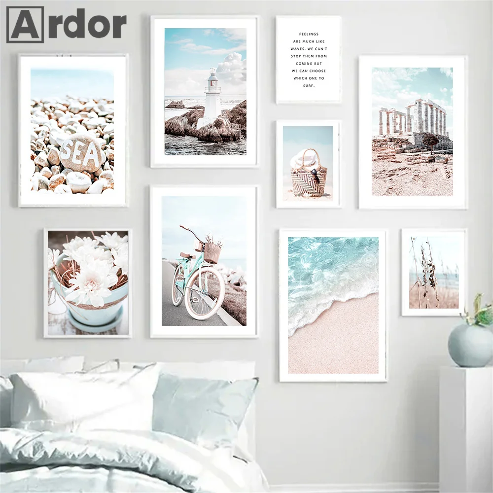 

Beach Sign Lighthouse Canvas Wall Art Poster Athens Acropolis Swing Ocean Bicycle Grass Print Picture Nordic Painting Home Decor