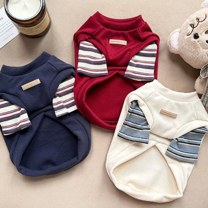 

Stripe False Two Piece Hoodie Dog Clothes Letter Cloth Label Design Small Dogs Clothing Cat Simple Fashion Comfortable Pet Items