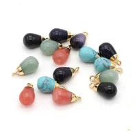 15pcs natural stone agate aventurine turquoise water drop pendant for jewelry makingdiy necklace accessories charms gift 10x18mm