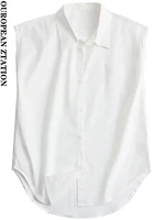 pailete women 2022 fashion with pockets cotton shirts vintage sleeveless asymmetric button up female blouses chic tops