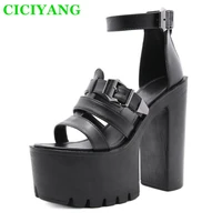 womens sandals 2022 summer new open toe leather sandals female chunky platform high heels fashion plus size 35 42 catwalk shoes