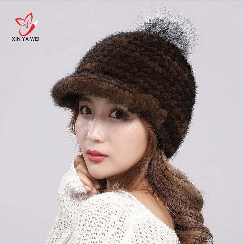 Women's High Elastic Fur Mesh Real Mink Fur Hat Cap Female Multi Color Autumn And Winter Cap For Women 2022 Women's Caps