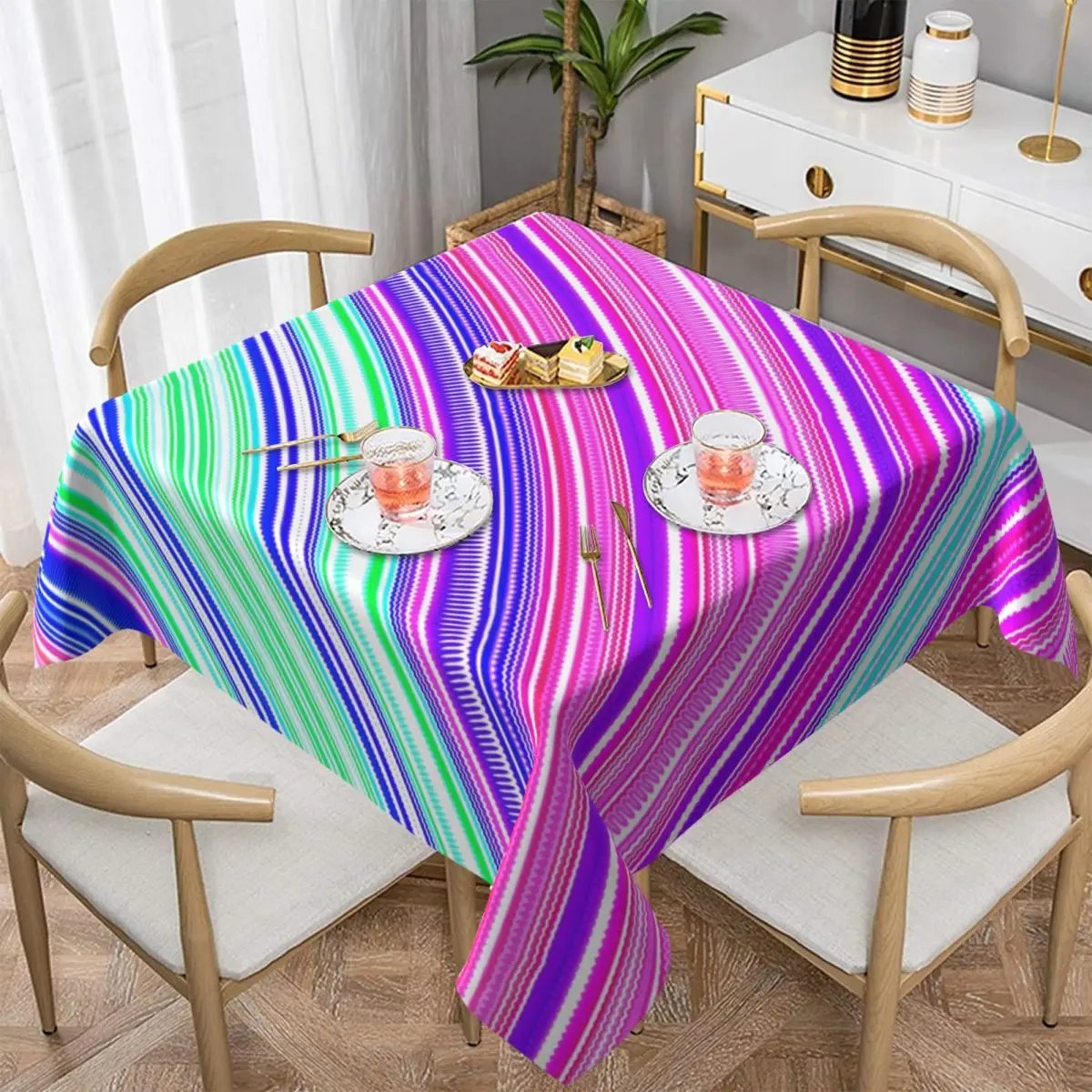 

Colorful Curve Tablecloth Stripes Print Washable Printed Table Cover Picnic Cheap Protector Polyester Table Cloth